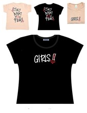 REMERA NENA MANGA CORTA ESTAMPA FRONTAL 'GIRLS', ESPALDA 'SAY WHAT....'. GRUNY