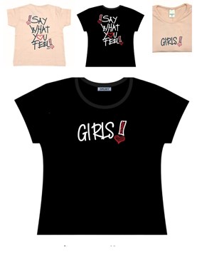 REMERA NENA MANGA CORTA ESTAMPA FRONTAL 'GIRLS', ESPALDA 'SAY WHAT....'. GRUNY