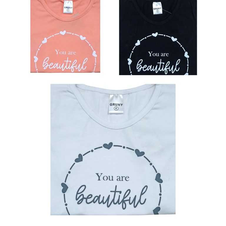REMERA MANGA CORTA PARA NIÑA ESTAMPA 'BEAUTIFUL'. GRUNY