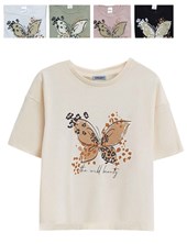 REMERA MANGA CORTA PARA NIÑA ESTAMPA MARIPOSA. GRUNY