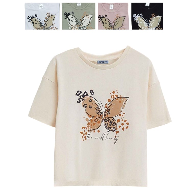 REMERA MANGA CORTA PARA NIÑA ESTAMPA MARIPOSA. GRUNY