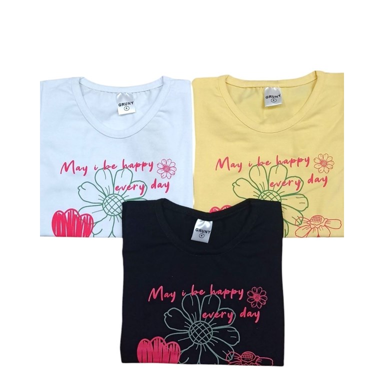 REMERA MANGA CORTA PARA NIÑA ESTAMPA FLORES. GRUNY