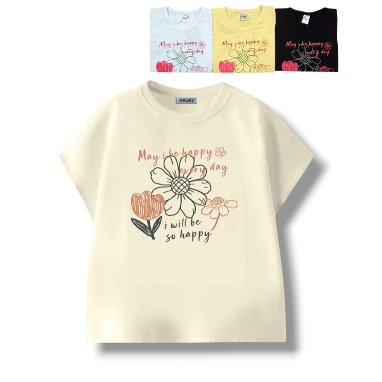 REMERA MANGA CORTA PARA NIÑA ESTAMPA FLORES. GRUNY