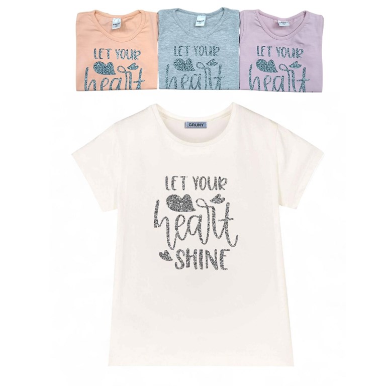 Remera manga corta para nena estampa let your heart shine.Gruny