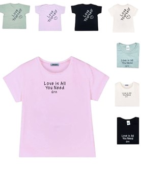 Remera manga corta de nena estampada love is all you need.Gruny