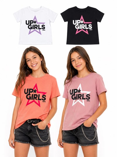 Remera de nena manga corta estampa up girls.Gruny