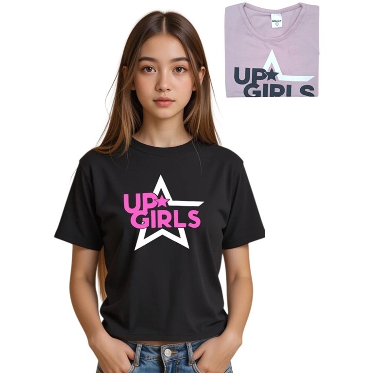 Remera de nena manga corta estampa up girls.Gruny