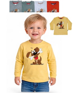 REMERA MANGA LARGA PARA BEBE ESTAMPA PERRITO CON HUESO. GRUNY