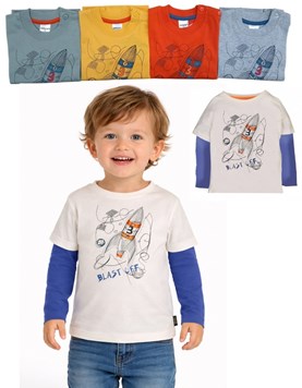 REMERA MANGA LARGA PARA BEBE DE JERSEY ESTAMPA COHETE. GRUNY