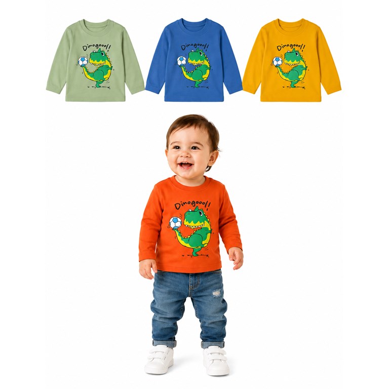 REMERA BEBE MANGA LARGA ESTAMPA DINO PELOTA. GRUNY