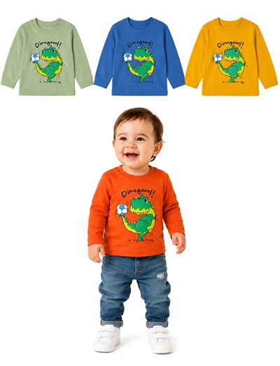 REMERA BEBE MANGA LARGA ESTAMPA DINO PELOTA. GRUNY