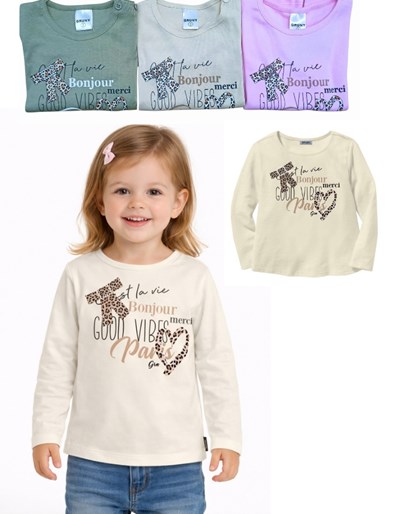 REMERA PARA BEBA MANGA LARGA ESTAMPA 'BOUNJOUR  PARIS'. GRUNY
