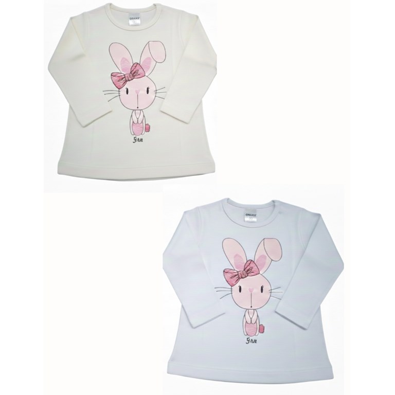 REMERA MAG LARGA PARA BEBA, ESTAMPA CONEJACON MOÑO. GRUNY