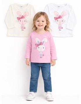 REMERA MAG LARGA PARA BEBA, ESTAMPA CONEJACON MOÑO. GRUNY