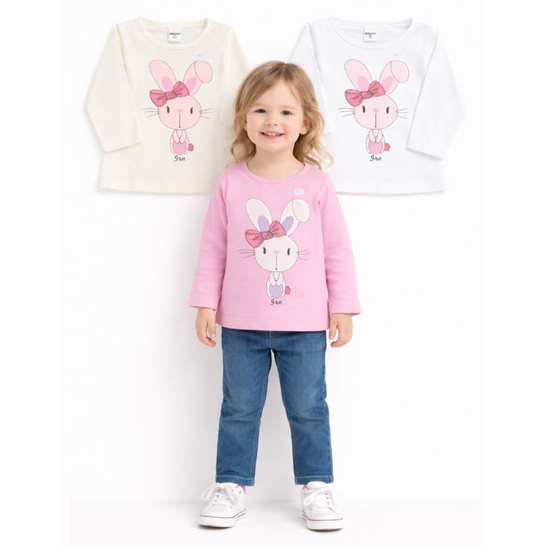 REMERA MAG LARGA PARA BEBA, ESTAMPA CONEJACON MOÑO. GRUNY