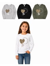 REMERA MANGA LARGA PARA NENA, EN RIBB DE ALGODON PEINADO. ESTAMPA CORAZÓN. GRUNY