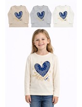 REMERA MANGA LARGA PARA NENA, ESTAMPA CORAZÓN. GRUNY