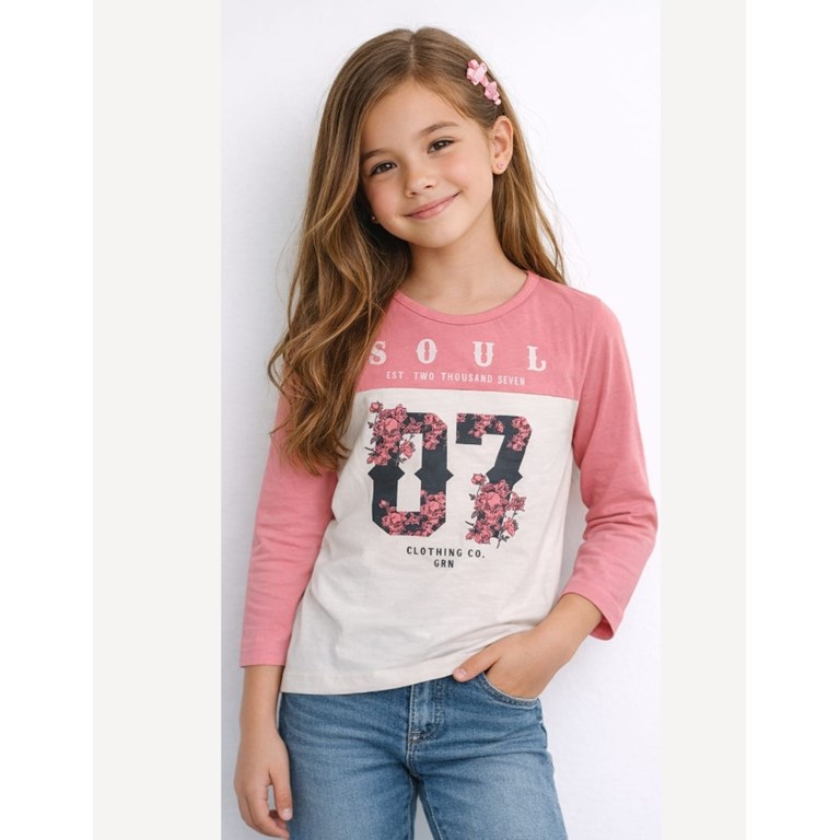 REMERA MANGA LARGA RIB ALG, PARA NENNA, ESTAMPA 'SOUL 07'. GRUNY