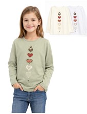 REMERA MANGA LARGA RIB ALG, PARA NENA ESTAMPA CORAZONES. GRUNY