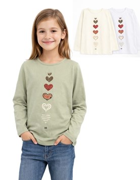 REMERA MANGA LARGA RIB ALG, PARA NENA ESTAMPA CORAZONES. GRUNY