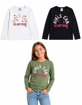 REMERA MANGA LARGA PARA NENA ESTAMPA 'GIRLS CAN'. GRUNY