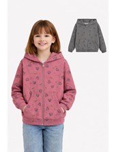 CAMPERA PARA NENA, CON CAPUCHA Y BOLSILLOS. ESTAMPADA CORAZONES. GRUNY