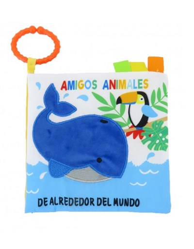 LIBRO TELA ESTAMPA BALLENA CON MORDILLO 7'. WOODY TOYS