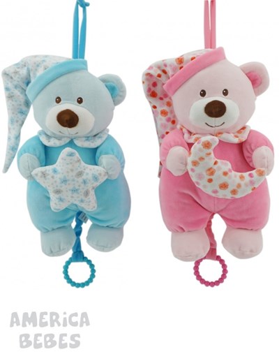 CUNERO OSO DORMILON 12' CELESTE O ROSA WOODY TOYS