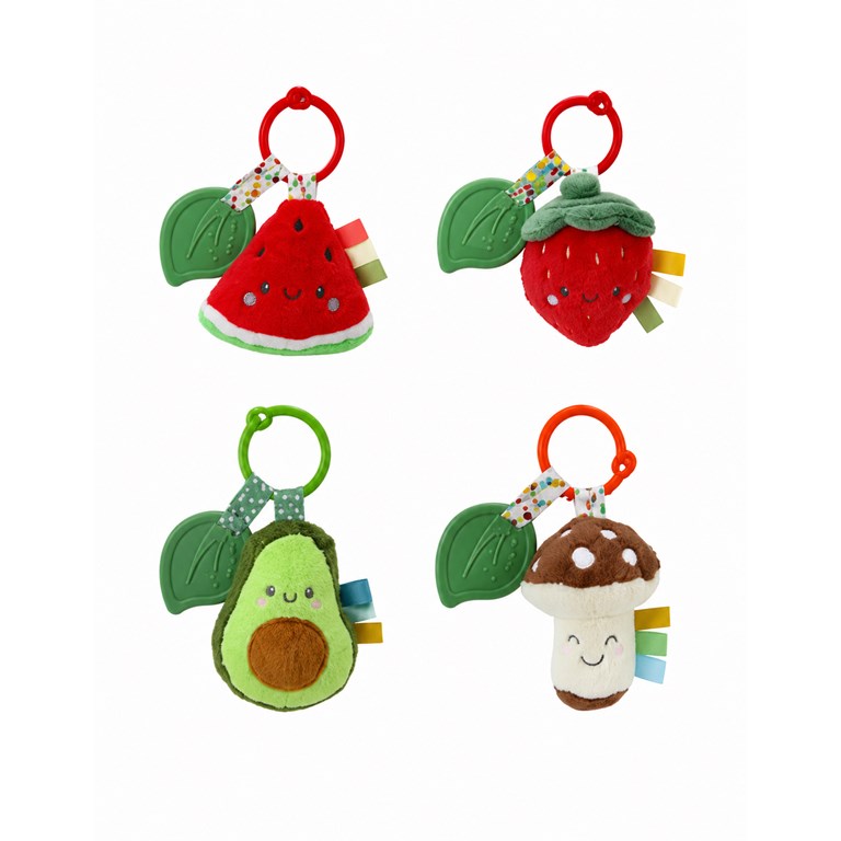 SONAJERO 4' FRUTAS Y VERDURAS CON MORDILLO. WOODY TOYS