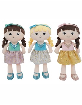 MUÑECA DE TELA 19' CON VESTIDITO COMBINADO WOODY TOYS