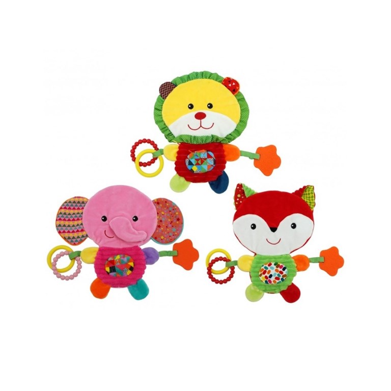 TRAPITO DE APEGO 10.5' FORMA DE ANIMALITOS, CON AROS Y MORDILLO. WOODY TOYS