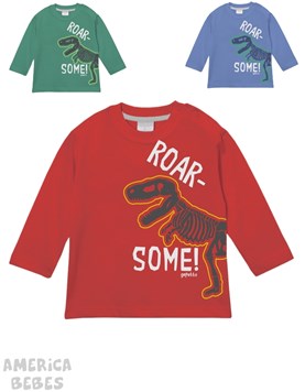REMERA MANGA LARGA PARA BEBE VARON ESTAMPADA DINOSAURIO ROAR! GEPETTO