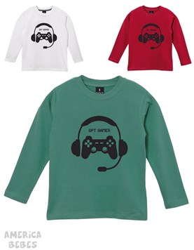 REMERA MANGA LARGA DE NENE ESTAMPA JOYSTICK Y AURICULARES GEPETTO