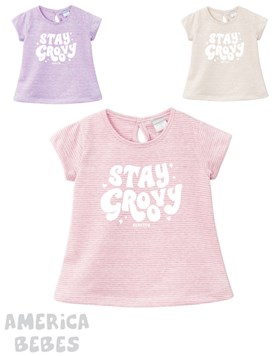 REMERA MANGA CORTA PARA BEBA ESTAMPADA STAY GROOVY GEPETTO