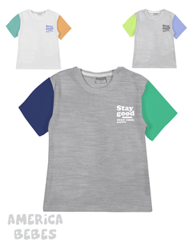REMERA BEBE VARON MANGA CORTA COMBINADA CON LOGO STAY GOOD GEPETTO