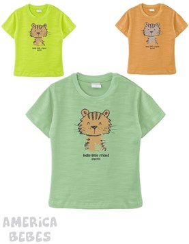 REMERA MANGA CORTA PARA BEBE VARON FLAME ESTAMPADA TIGRE GEPETTO