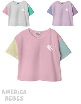 REMERA MANGA CORTA PARA NENA ESTAMPADA CON LOGO CORAZON ACUARELADO GEPETTO