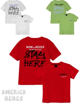 REMERA MANGA CORTA PARA NENE CON ESTAMPADOBLE STAY HERE GEPETTO