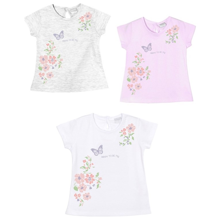 Remera beba con erstampa flores y mariposas Gepetto