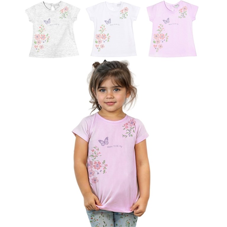 Remera beba con erstampa flores y mariposas Gepetto