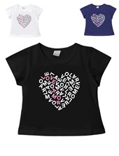 Remera  nena corta c/estampa 'corazón letras' Gepetto