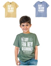 Remera nene jaspeada con estampa 'ready for new beginnings' Gepetto