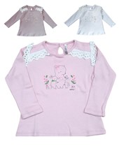 Remera manga larga de beba interlock con puntilla y estampa gepetto