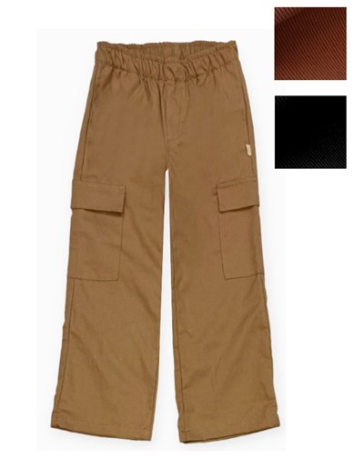 Pantalón jr nena color wide leg cargo c/cintura elastizada. Gepetto