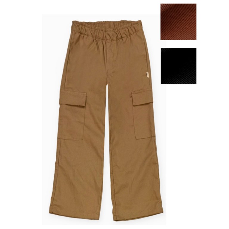 Pantalón jr nena color wide leg cargo c/cintura elastizada. Gepetto