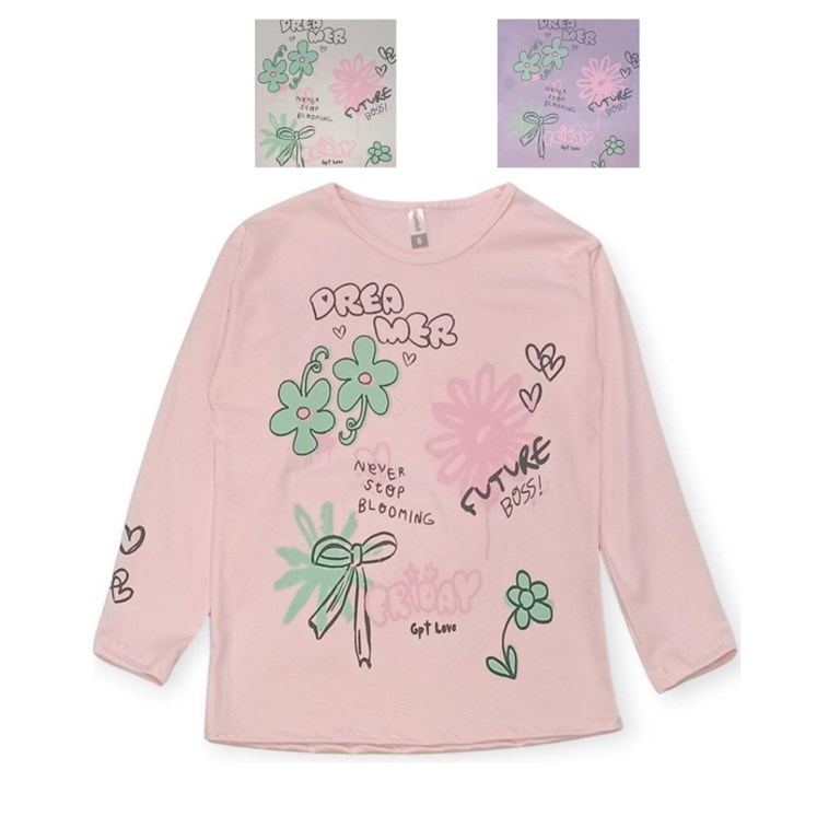 REMERA NENA OVERSIZE CON ESTAMPA FRENTE Y MANGA GRAFFITI GEPETTO