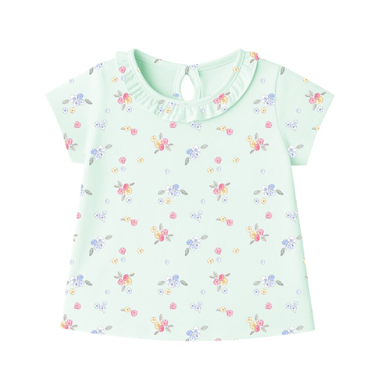 Remera beba estampada florcitas con volados en cuello gepetto