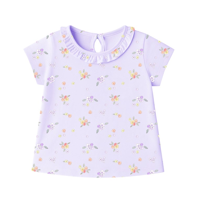 Remera beba estampada florcitas con volados en cuello gepetto