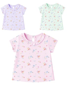 Remera beba estampada florcitas con volados en cuello gepetto