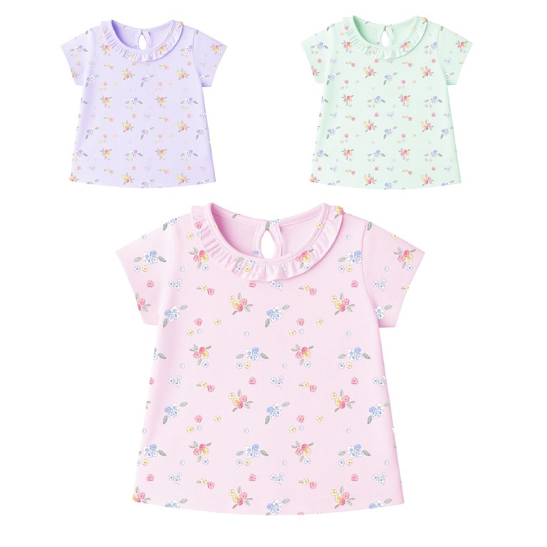 Remera beba estampada florcitas con volados en cuello gepetto
